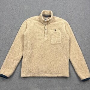 Relwen Fleece Mens Small Biege Shag Pile Snap 1/4 Zip Pullover Deep Pile Sherpa